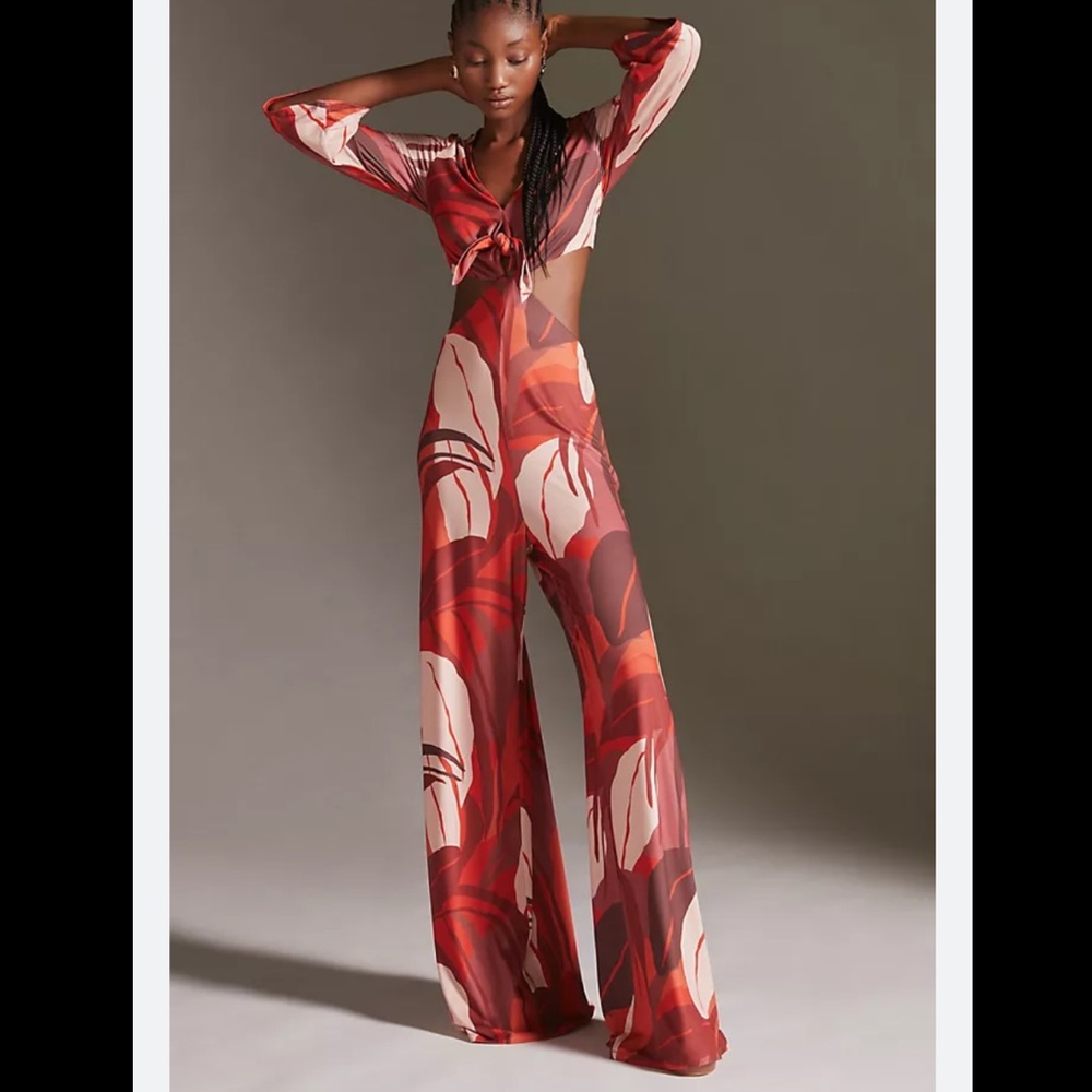 Anthropologie Hutch tropical printed cut-out jumpsuit